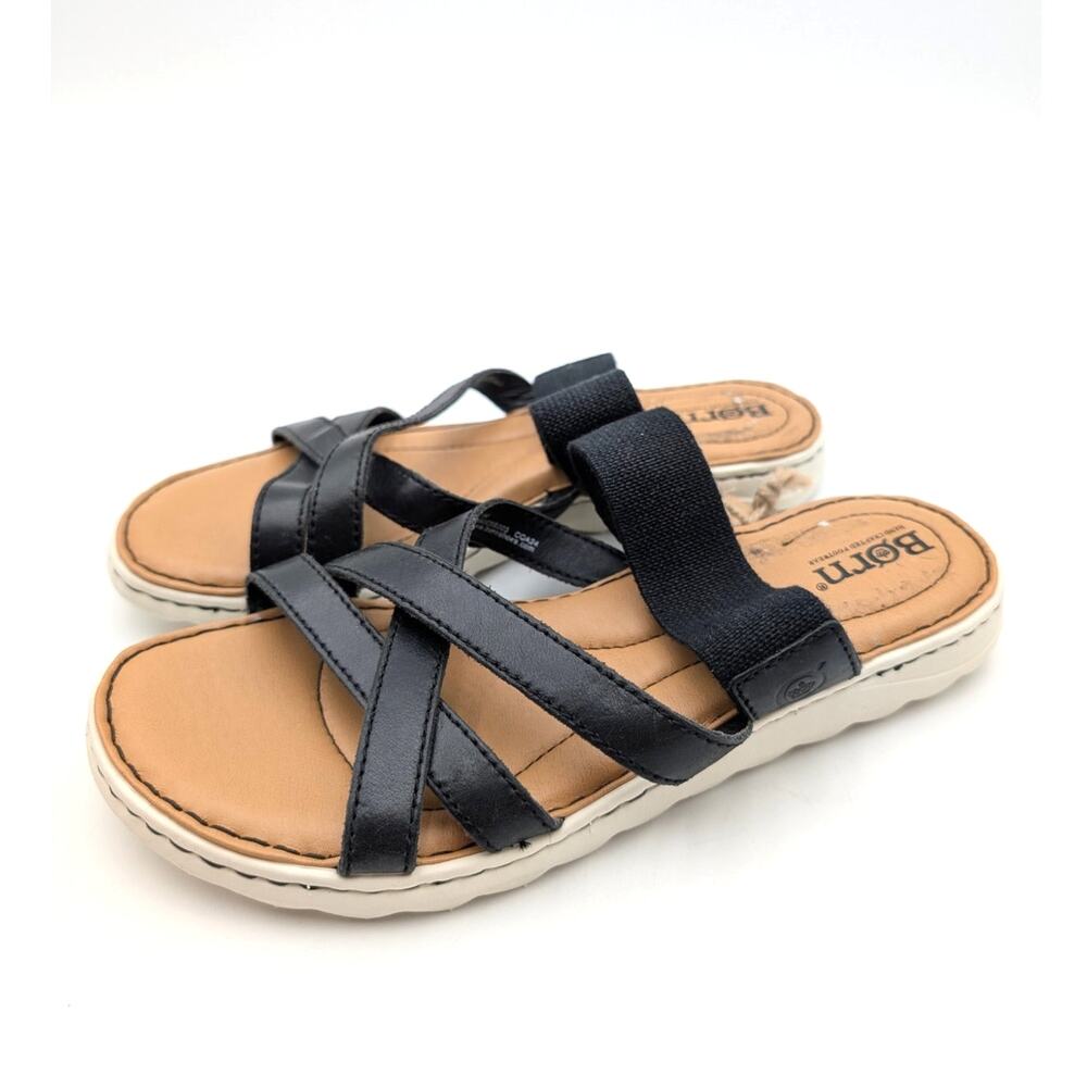 Børn Brea Open Toe Slide Sandal Crisscross Straps Women's Black Size US7M EU37.5